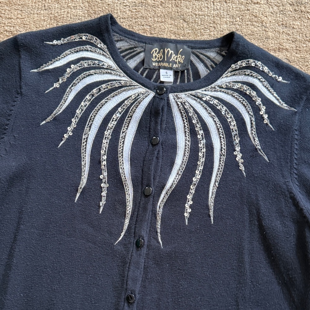 Bob Mackie Black Cardigan with Silver Accents